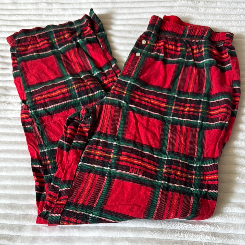VS PINK Red and Green Plaid Pajama Pants